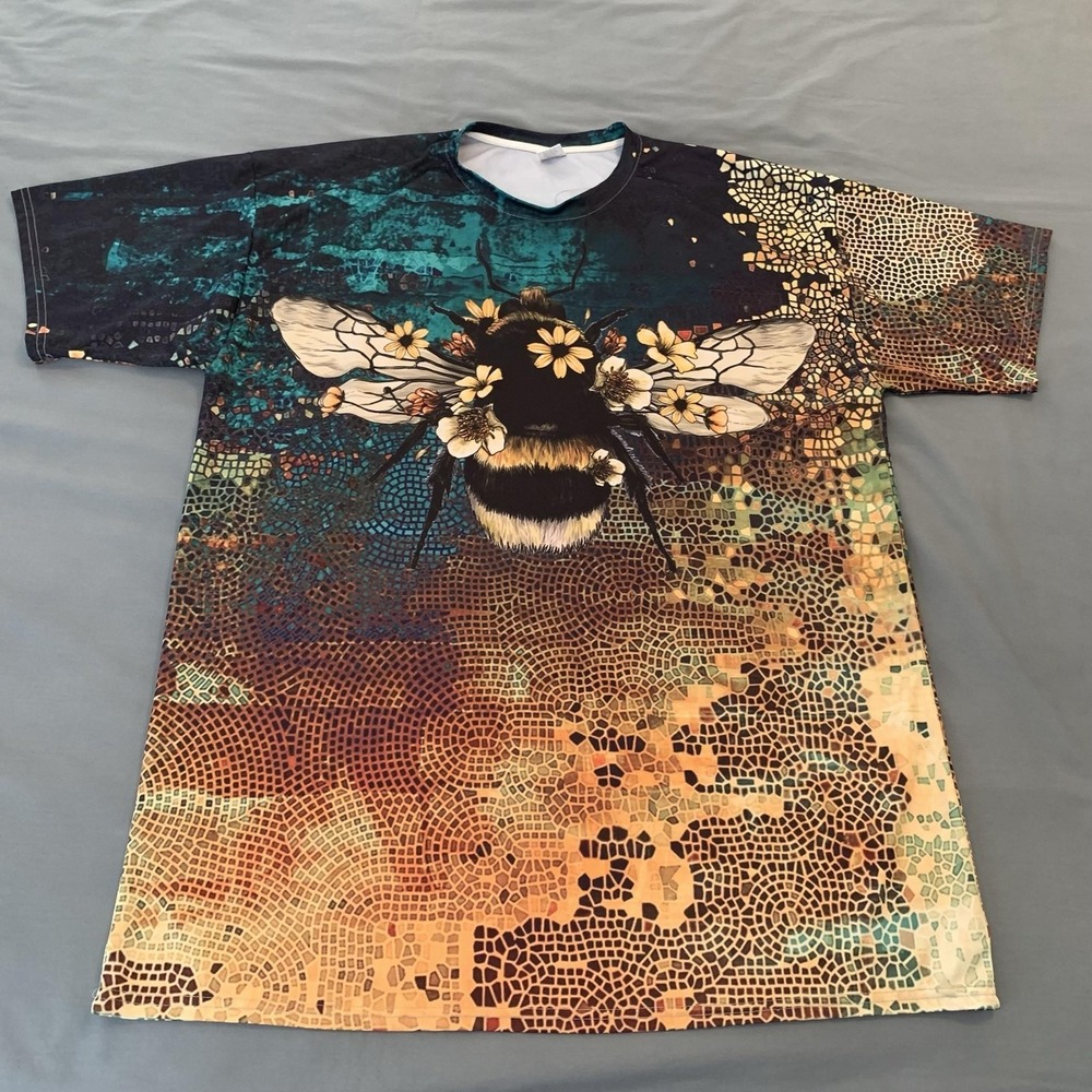 42 Cotton Shirt Mens 2XL Multicolor Bee Graphic Tee T-Shirt Allover Nature